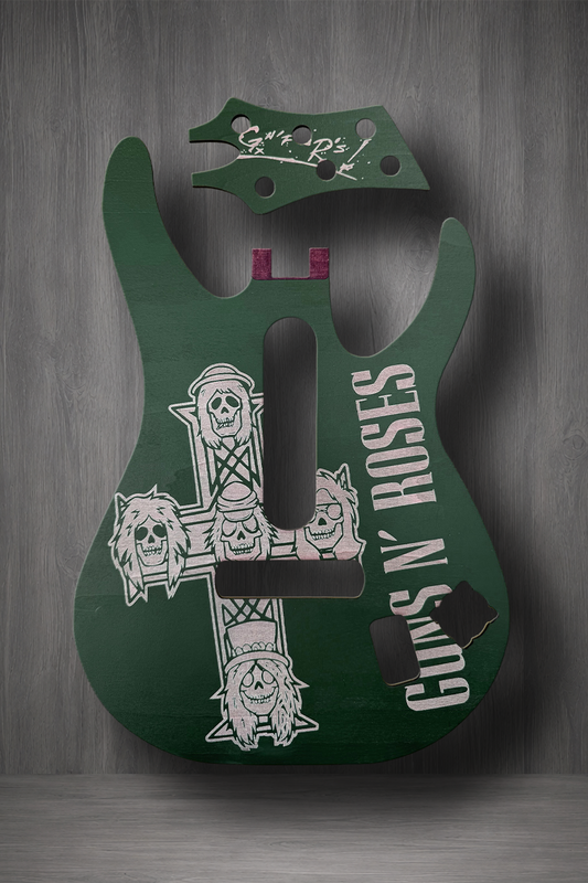 A custom MagnaPlate Set featuring Guns N' Roses graphics, including the band's name in white text and a cross design with skulls and roses