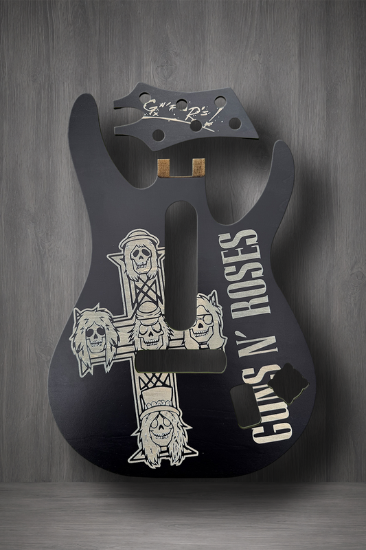 A custom MagnaPlate Set featuring Guns N' Roses graphics, including the band's name in white text and a cross design with skulls and roses
