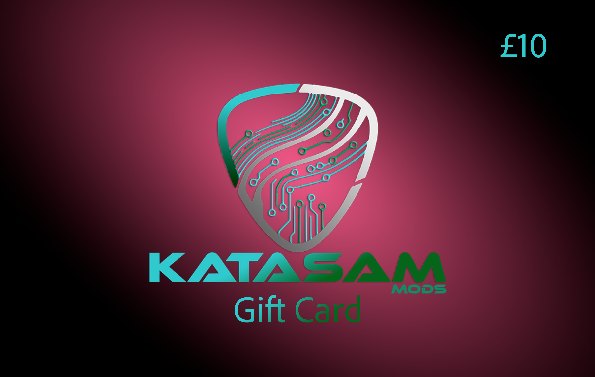 Katasam gift card with a shield design and £10 value on a dark red background
