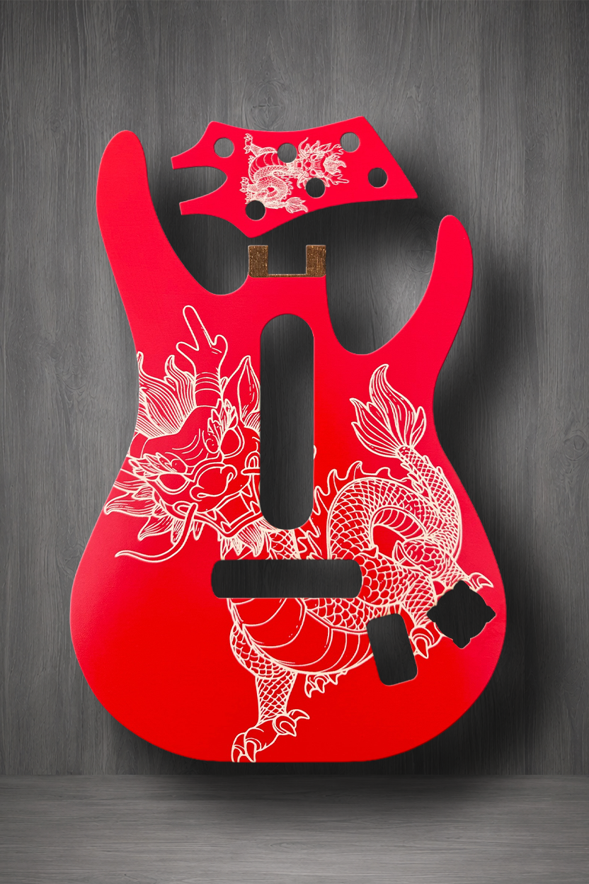 A bright red MagnaPlate set with white dragon illustrations.